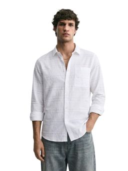 The Indian Garage Co - Mens Slim Fit Horizontal Stripes Cutaway Collar Full Sleeves Shirt