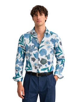 The Indian Garage Co - Mens Blue Slim Fit Printed Cutaway Collar Full Sleeves Shirt