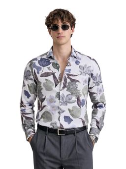 The Indian Garage Co - Mens White Slim Fit Printed Cutaway Collar Full Sleeves Shirt