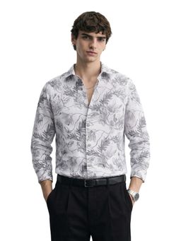 The Indian Garage Co - Mens White Slim Fit Floral Printed Cutaway Collar Full Sleeves Shirt