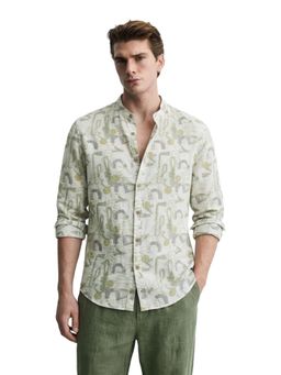 The Indian Garage Co - Mens Green Slim Fit Printed Mandarin Collar Full Sleeves Shirt