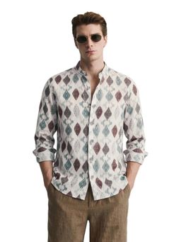 The Indian Garage Co - Mens Brown Slim Fit Printed Mandarin Collar Full Sleeves Shirt