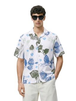 The Indian Garage Co - Mens White Relaxed Fit Printed Collar Neck Half Sleeves Shirt