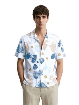 The Indian Garage Co - Mens White Relaxed Fit Printed Collar Neck Half Sleeves Shirt