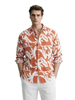 The Indian Garage Co - Mens Orange Slim Fit Printed Cutaway Collar Full Sleeves Shirt