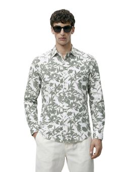 The Indian Garage Co - Mens Green Slim Fit Printed Cutaway Collar Full Sleeves Shirt