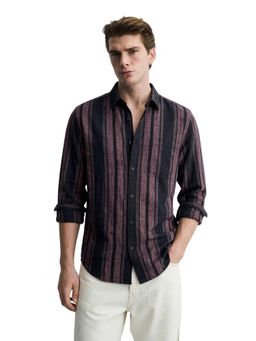 The Indian Garage Co - Mens Pink Slim Fit Stripes Cutaway Collar Full Sleeves Shirt