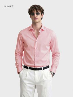 The Indian Garage Co - Mens Pink Slim Fit Solid Cutaway Collar Full Sleeves Shirt
