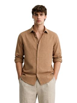 The Indian Garage Co - Mens Beige Slim Fit Textured Cutaway Collar Full Sleeves Shirt
