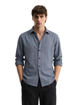 The Indian Garage Co - Mens Grey Slim Fit Textured Cutaway Collar Full Sleeves Shirt