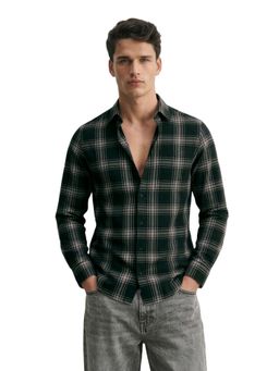 The Indian Garage Co - Mens Green Slim Fit Checks Cutaway Collar Full Sleeves Shirt