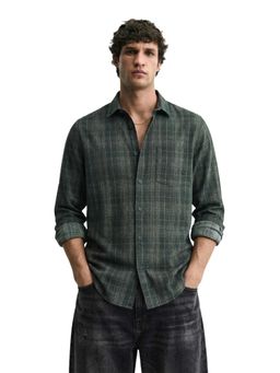 The Indian Garage Co - Mens Green Slim Fit Checks Cutaway Collar Full Sleeves Shirt