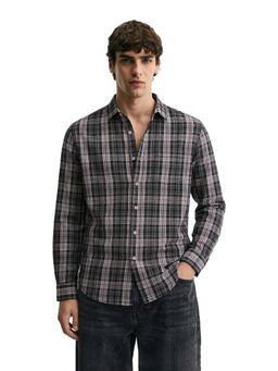 The Indian Garage Co - Mens Black Slim Fit Checks Cutaway Collar Full Sleeves Shirt