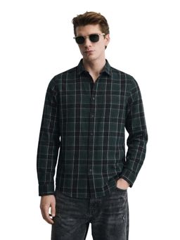 The Indian Garage Co - Mens Green Slim Fit Checks Cutaway Collar Full Sleeves Shirt