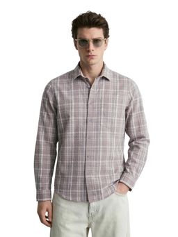 The Indian Garage Co - Mens Grey Slim Fit Checks Cutaway Collar Full Sleeves Shirt