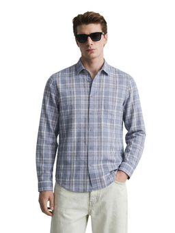The Indian Garage Co - Mens Blue Slim Fit Checks Cutaway Collar Full Sleeves Shirt