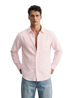 The Indian Garage Co - Mens Pink Relaxed Fit Vertical Stripes Cutaway Collar Full Sleeves Shirt
