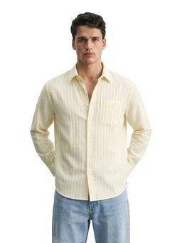 The Indian Garage Co - Mens Yellow Relaxed Fit Vertical Stripes Cutaway Collar Full Sleeves Shirt