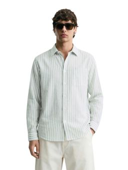 The Indian Garage Co - Mens Green Relaxed Fit Vertical Stripes Cutaway Collar Full Sleeves Shirt