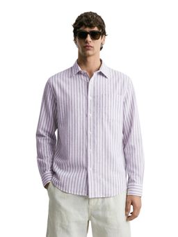 The Indian Garage Co - Mens Purple Relaxed Fit Vertical Stripes Cutaway Collar Full Sleeves Shirt