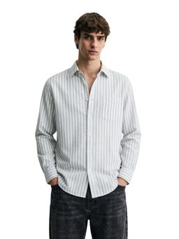 The Indian Garage Co - Mens Grey Relaxed Fit Vertical Stripes Cutaway Collar Full Sleeves Shirt