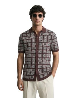 The Indian Garage Co - Mens Brown Slim Fit Textured Collar Half Sleeves Shirt
