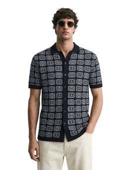 The Indian Garage Co - Mens Black Slim Fit Textured Collar Half Sleeves Shirt