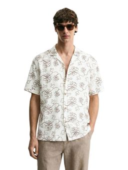 The Indian Garage Co - Mens Relaxed Fit Textured Collar Neck Half Sleeves Shirt