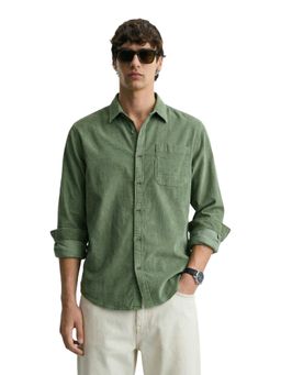 The Indian Garage Co - Mens Green Regular Fit Solid Cutaway Collar Full Sleeves Shirt