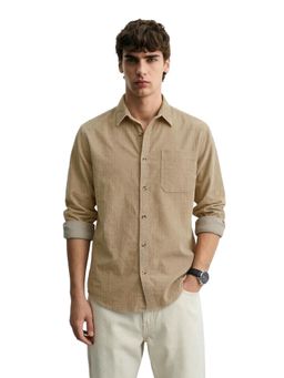 The Indian Garage Co - Mens Khaki Regular Fit Solid Cutaway Collar Full Sleeves Shirt