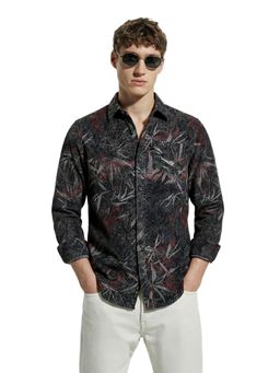 The Indian Garage Co - Mens Black Regular Fit Printed Cutaway Collar Full Sleeves Shirt