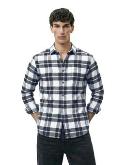 The Indian Garage Co - Mens Blue Regular Fit Checks Cutaway Collar Full Sleeves Shirt