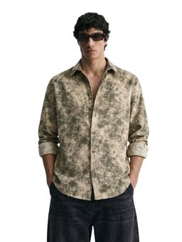 The Indian Garage Co - Mens Olive Regular Fit Printed Cutaway Collar Full Sleeves Shirt