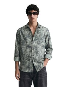 The Indian Garage Co - Mens Grey Regular Fit Printed Cutaway Collar Full Sleeves Shirt