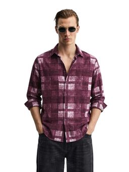 The Indian Garage Co - Mens Maroon Regular Fit Printed Cutaway Collar Full Sleeves Shirt