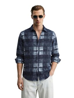 The Indian Garage Co - Mens Navy Blue Regular Fit Printed Cutaway Collar Full Sleeves Shirt