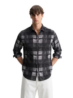 The Indian Garage Co - Mens Black Regular Fit Printed Cutaway Collar Full Sleeves Shirt