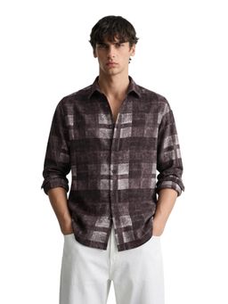 The Indian Garage Co - Mens Brown Regular Fit Printed Cutaway Collar Full Sleeves Shirt
