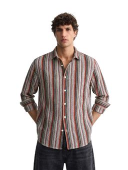 The Indian Garage Co - Mens Cream Regular Fit Stripes Cutaway Collar Full Sleeves Shirt