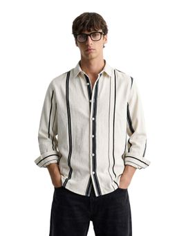 The Indian Garage Co - Mens White Regular Fit Stripes Cutaway Collar Full Sleeves Shirt