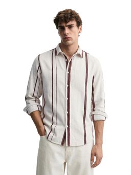 The Indian Garage Co - Mens Maroon Regular Fit Stripes Cutaway Collar Full Sleeves Shirt
