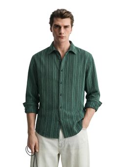 The Indian Garage Co - Mens Green Regular Fit Stripes Cutaway Collar Full Sleeves Shirt