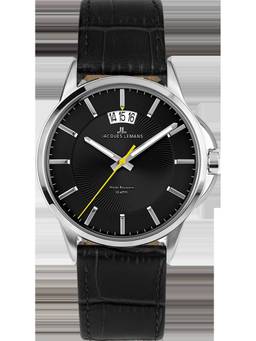Jacques Lemans - Sydney Series Black Leather Strap Watch (1-1540A) (Medium)