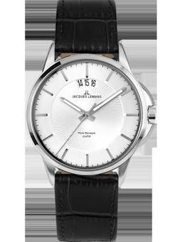 Jacques Lemans - Sydney Series Silver Leather Strap Watch (1-1540B) (Medium)