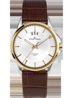 Jacques Lemans - Sydney Series Silver Leather Strap Watch (1-1540H) (Medium)