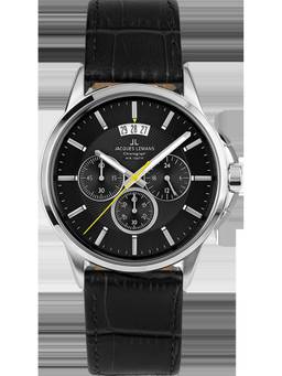 Jacques Lemans - Sydney Series Black Leather Strap Watch (1-1542A) (Medium)
