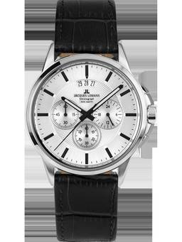 Jacques Lemans - Sydney Series Silver Leather Strap Watch (1-1542N) (Medium)