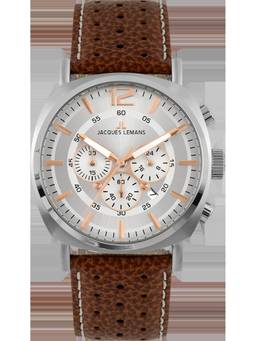 Jacques Lemans - Lugano Series Silver Leather Strap Watch (1-1645D) (Medium)