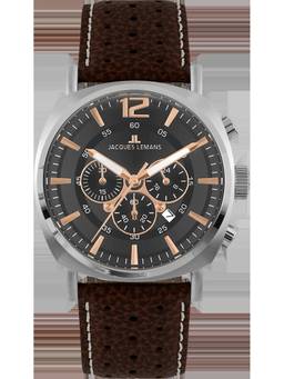 Jacques Lemans - Lugano Series Grey Leather Strap Watch (1-1645H) (Medium)