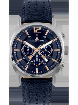 Jacques Lemans - Lugano Series Navy Blue Leather Strap Watch (1-1645I) (Medium)